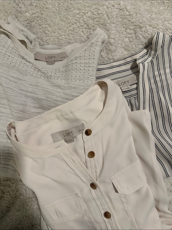 LOFT Tops - LOFT Cream and White Tops Trio - Cream, White, Navy Stripe